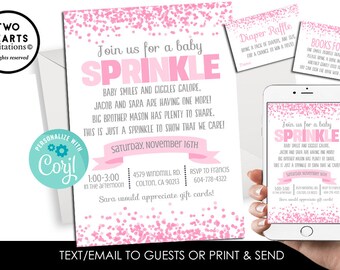 Modifiable Baby Girl Sprinkle Invite Invitation Pink Confetti 5x7 Digital Personalized Shower Girls Bundle Set Girl Téléchargement instantané