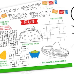 Fiesta Coloring Page Placemat Activity Sheer Birthday Kids Party Taco Bout Fun Digital 11x8.5 Printable Instant Download