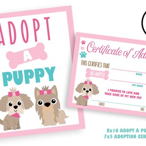 Puppy Adoption Certificate Digital Download Doggy Birthday Extras Instant Download Girls Pink 8x10 7x5
