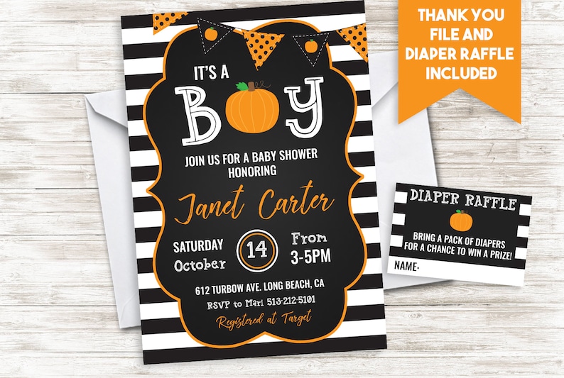 Halloween Baby Shower Invite Invitation Boy Sprinkle Pumpkin Etsy
