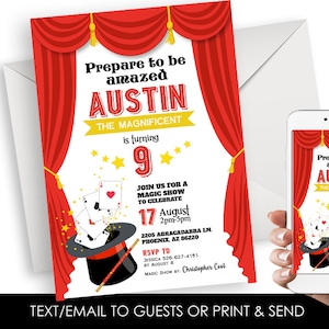 Editable Magic Show Birthday Invite Invitation Party 5x7 Digital Magical Abracadabra Kids Card Tricks
