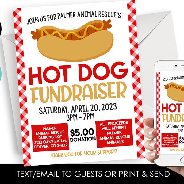 Editable Hotdog Fundraiser Flyer Template Digital 8.5x11 Hot Dog Church School Event Announcement Invitation