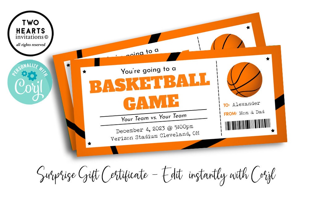 Editable Basketball Game Surprise Gift Ticket to Basket Ball Template ...
