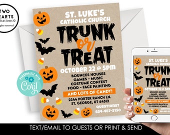 Editable Trunk or Treat Flyer Halloween Festival Party Church School Event Digital 8.5x11 Instant Download Template