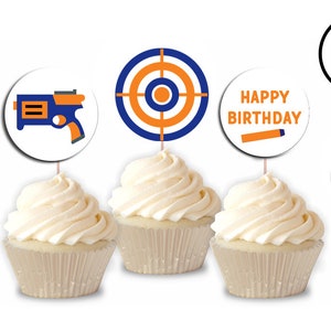 Dart Gun Cupcake Toppers Aniversário para impressão Escolhas de comida para festa infantil Download instantâneo