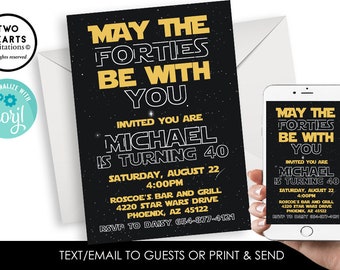 Editable May the Forties Be With You Galaxy War Birthday Invitation Digital Invite Party Adult 5x7