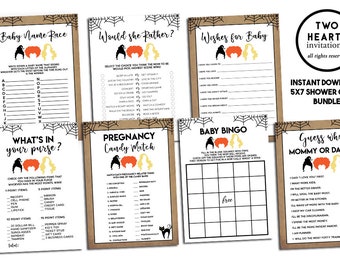 Hocus Pocus Baby Shower Games Bundle Digital 5x7 Halloween Spooky Sanderson Sisters