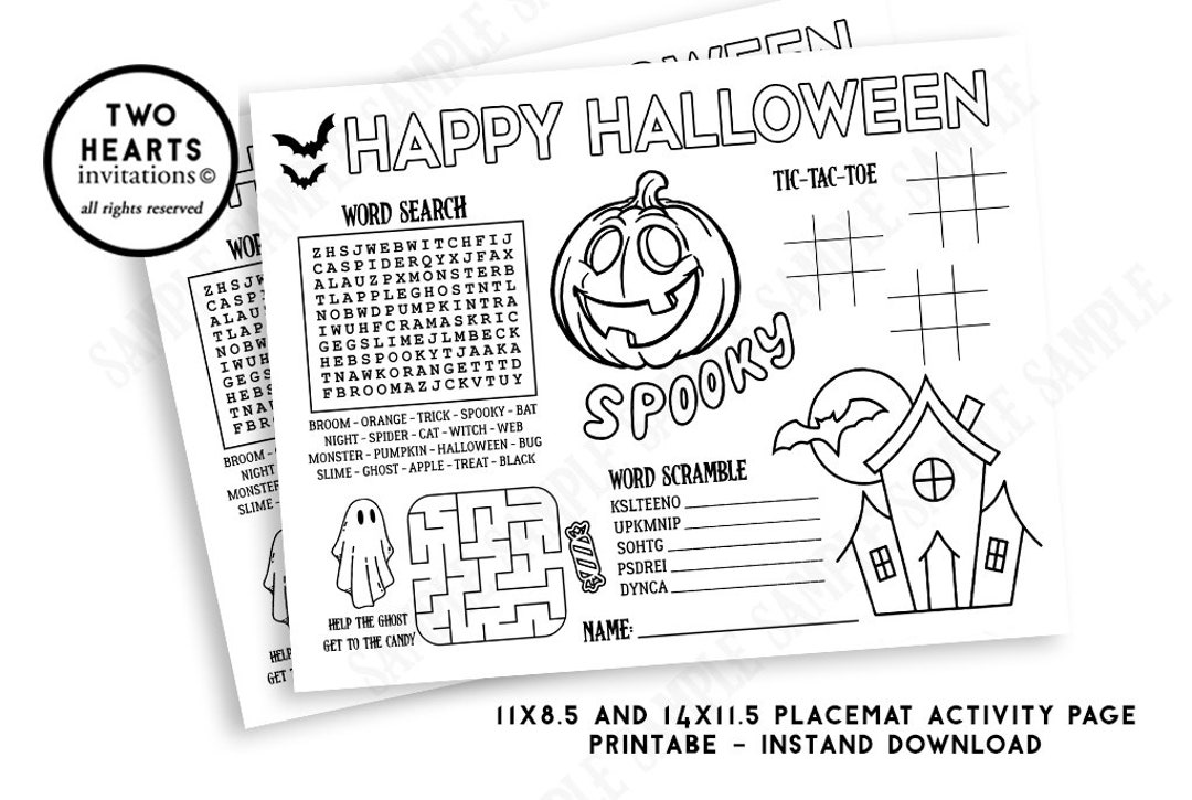 Halloween Placemat Activity Coloring Pageprintable Digital Etsy