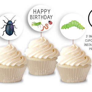 Druckbare Aquarell Käfer CUPCAKE Toppers Digital 5 zoll Durchmesser Insekten Geburtstag Kinder Party Essen Picks Käfer
