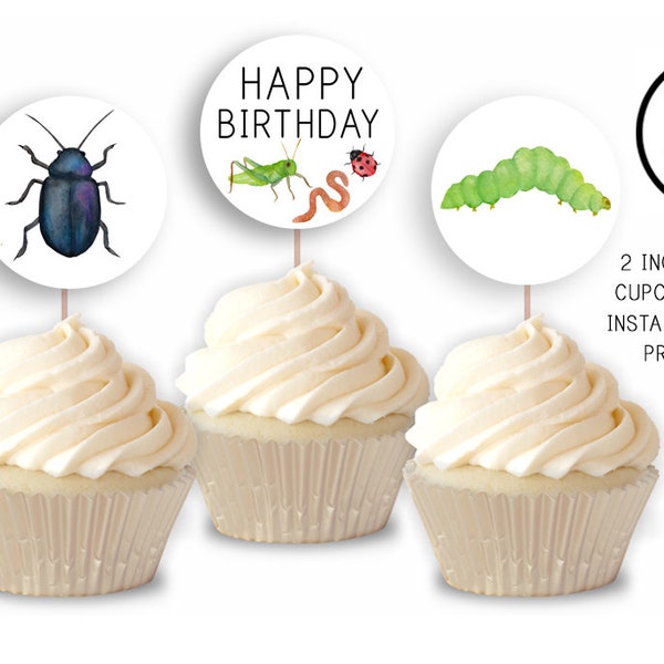 Printable Watercolor Bug CUPCAKE Toppers Digital 2 inch Diameter Insects Birthday Kids Party Food Picks Bugs