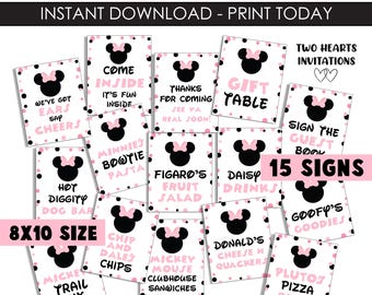 Minnie Mouse Party Signs Pink 8x10 Digital Instant Download Printable Decor Table Kids
