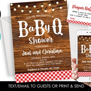 Editable BBQ Baby Shower Invite Invitation BabyQ Sprinkle String Lights Picnic Couples Barbecue Co Ed Diaper Raffle 5x7 Digital Personalized