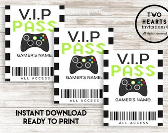 VIP Pass Digital Instant Download Gamer Game Game Truck Anniversaire 3x4 V.I.P Party Decor Accessoires Favoris