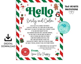 Elf Hello Letter Editable New Elf Welcome Note Christmas Holiday Template Digital Printable Instant Download 8.5x11