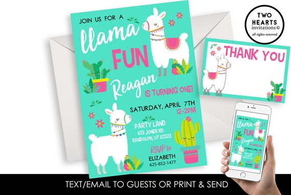Lanniversaire De Lama Invite Invitation Numerique 5x7 Fiesta Etsy