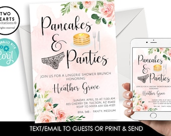 Editable Pancake and Panties Bridal Lingerie Invitation Shower Invite 5x7 Digital Watercolor Floral Brunch Breakfast Party Panty