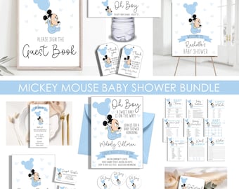 Mickey Mouse Baby Shower Bundle Template Set Editable Digital Instant Download Invitation Games Package Baby Blue Sprinkle
