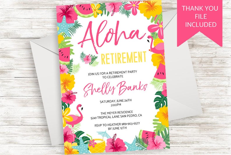 Aloha Retirement Invitation Invite Party Luau Digital 5x7 Etsy