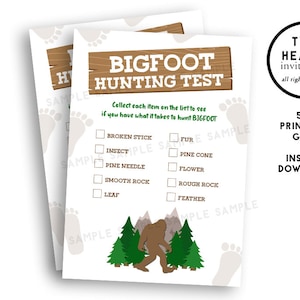 Bigfoot Game Scavenger Hunt Printable 5x7 Instant Download Test Birthday Party Digital Kids