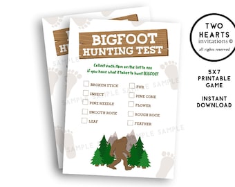 Bigfoot Game Scavenger Hunt Printable 5x7 Instant Download Test Birthday Party Digital Kids