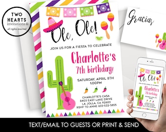 Fiesta Anniversaire Invitation Ole Girl Pink Kids TOUT ÂGE Cinco De Mayo Digital 5x7 Personnalisé