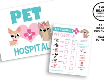 Estación de decoración para animales de hospital para mascotas, imprimible, para fiestas, perros, cachorros, perritos, niña, digital, 8 x 10