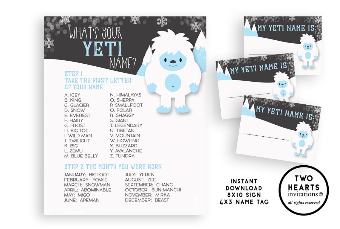 What's Your Yeti Name Sign Printable 8x10 Instant Etsy UK