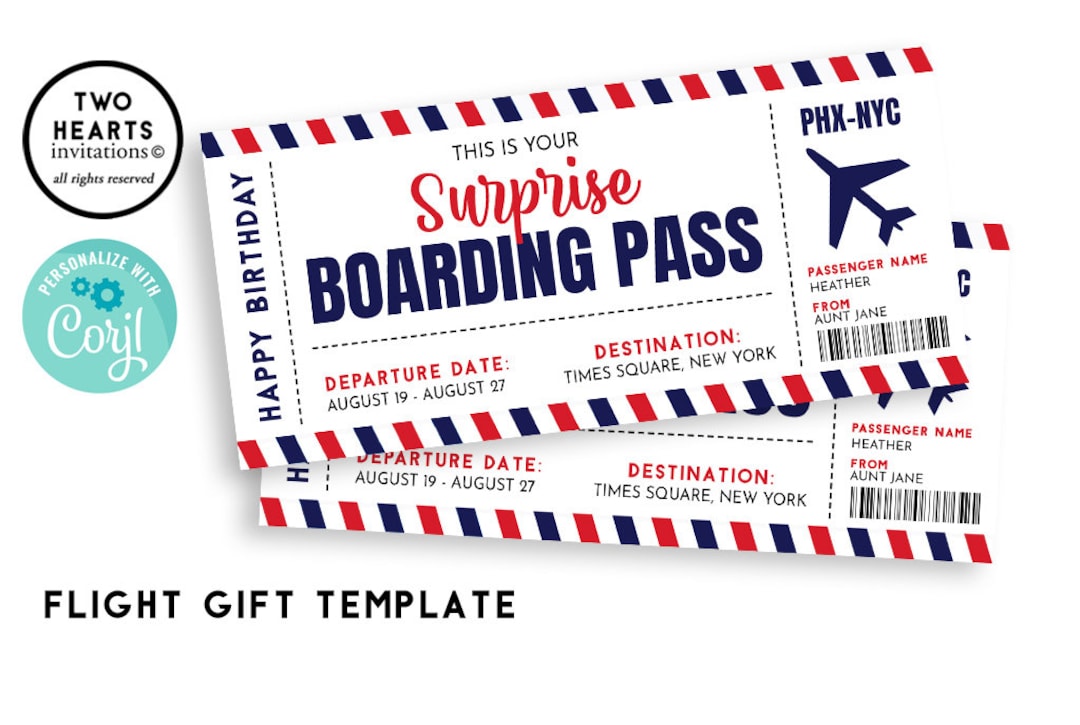 Editable Boarding Pass Gift Template Certificate Instant Download 6 5x3 Editable Boarding Pass Gift Template Certificate Instant Download 6 5x3