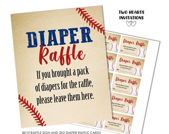 Baseball Diaper Raffle Printable Digital Sign Baby Shower Games Vintage 8x10 Instant Download Sprinkle