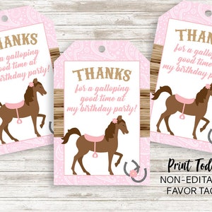 Pferd Geburtstag Gunsten Tags Party Danke 2 x 3 digitale Goody Taschen rosa Kinder iNSTANT DOWNLOAD