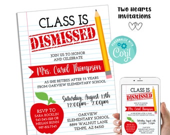 Editable Teacher Retirement Party Invitation Professor Retirement Invite Class is Dismissed, 5x7 Digital Template Instant Download