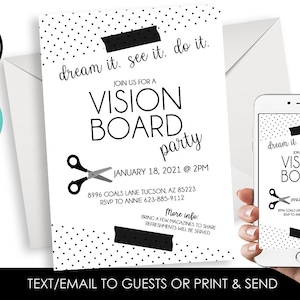 Editable Vision Board Party Invitation Invite Digital 5x7 Goals Dreams ...