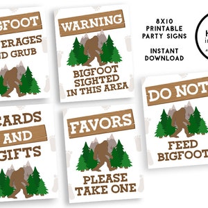 Bigfoot Party Signs 8x10 Printable Digital Instant Download Birthday Party Kids Sasquatch
