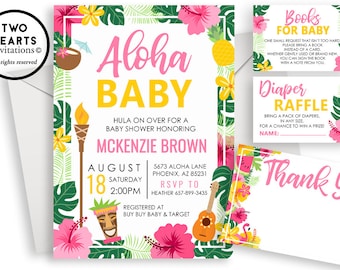 Aloha Baby Shower Invite Invitation Set Bundle Sprinkle Digital 5x7 Floral Flowers Luau Hawaiian Themed