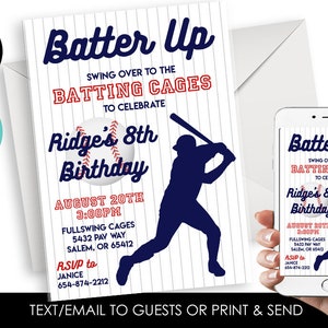 Editable Batting Cages Birthday Invitation Invite Digital 5x7 Instant Download Baseball Swing By Batter Up Kids