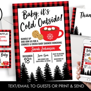 Cookies Cocoa Baby Shower Invitation Invite Digital 5x7 Winter Christmas Sprinkle Plaid Hot Cocoa Cookie