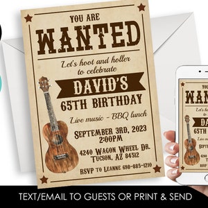 Editable Country Music Invitation Birthday Invite Digital 5x7 Rustic Western Adult Party Live Music BBQ Lunch