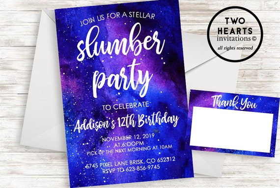 Galaxy Slumber Party Invitation Invite Digital 5x7 Watercolor - Etsy