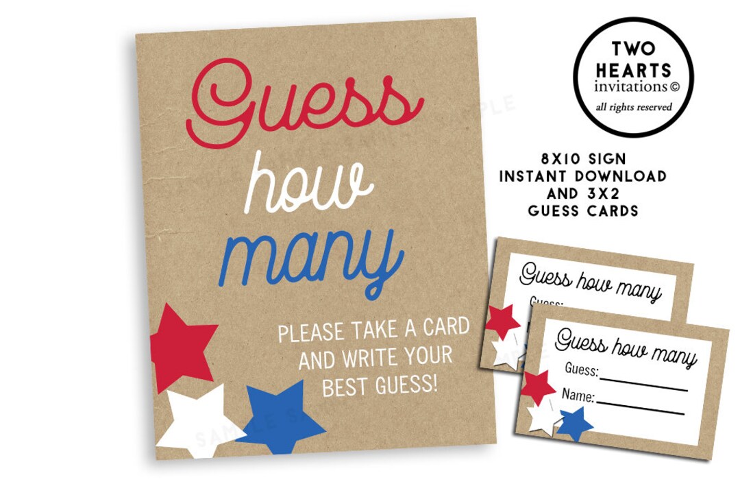 Guess How Many Baby Shower Sign Game 4th of July Fourth Printable ...