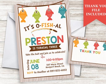 Fishing Invite Invitation Fish Birthday Kids Digital 5x7 Personalized Gone Fishing Camp