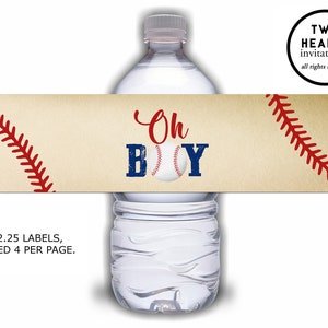 Baseball Water Bottle Label Printable Digital Instant Download Vintage Oh Boy Baby Shower Sprinkle