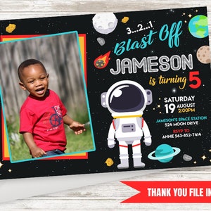 Astronaut Invitation Invite Photo Picture Outer Space Planets Birthday ANY AGE Digital 7x5 Kids