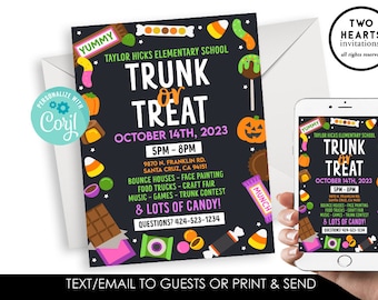Editable Trunk or Treat Halloween Flyer Digital 8.5x11 Candy School Church Event Instant Download Template