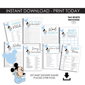 Mickey Mouse Baby Shower Games Bundle Sprinkle Party Printable Digital Instant Download Blue Boy