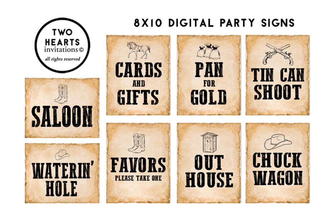 Printable Western Party Signs Kids Birthday 8x10 Digital - Etsy