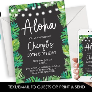 Editable Aloha Birthday Invitation Elegant Luau Invite Party Adult Instant Download Digital 5x7