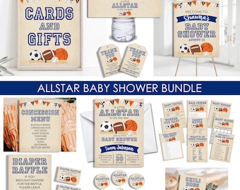 Allstar Baby Shower Bundle Package Digital Template Set EDITABLE Instant Download Sports Sprinkle