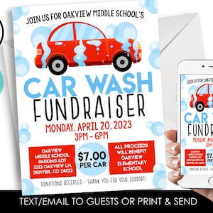 Editable Car Wash Fundraiser Flyer Template Digital 8.5x11 Church School Work Event Carwash Announcement