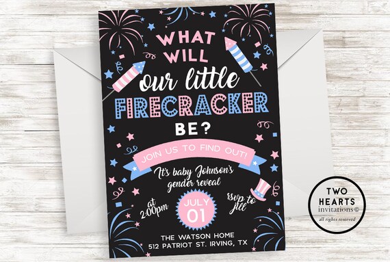 Firecracker Gender Reveal Invitation Invite Digital 5x7 Etsy Firecracker Gender Reveal Invitation Invite Digital 5x7 Etsy