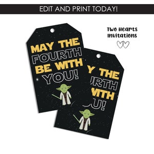 Må den fjärde vara med dig Etiketter Presentetiketter Star Wars Utskrivbara direktnedladdningar 8,5x11